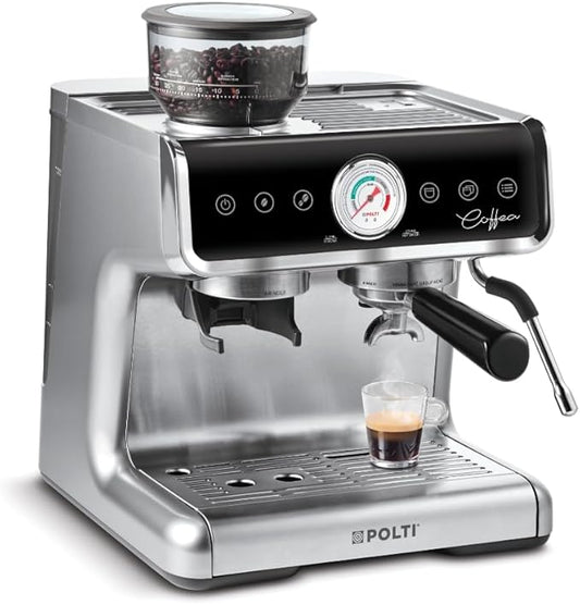 Polti Coffea G50S Coffee Machine with Built-in Bean Grinder for Espresso and Cappuccino, 30 Levels of Moulding, Professional Steamymilk for Milk Mill, Silver - Baitak