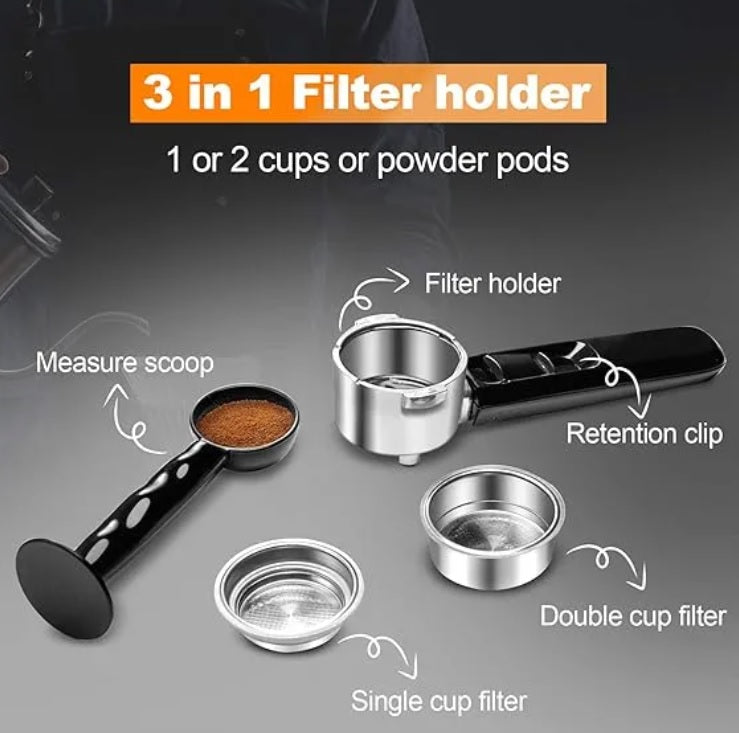 Original Black and White CM-800 - 15 Bar-  (Espresso, Cappuccino & Latte Coffee Maker )  Professional Steam Milk for Milk Mill - Baitak