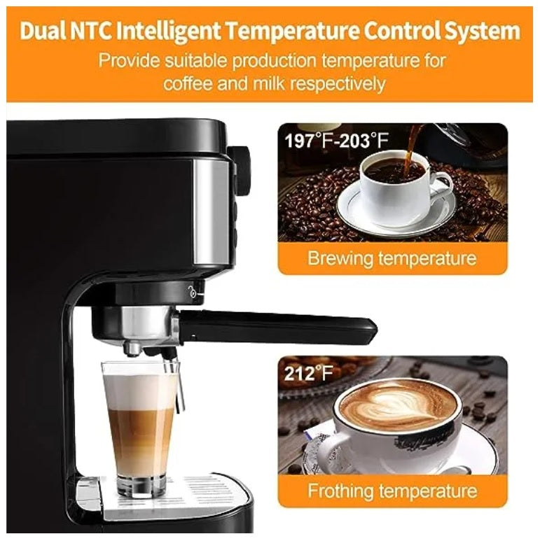 Original Black and White CM-800 - 15 Bar-  (Espresso, Cappuccino & Latte Coffee Maker )  Professional Steam Milk for Milk Mill - Baitak